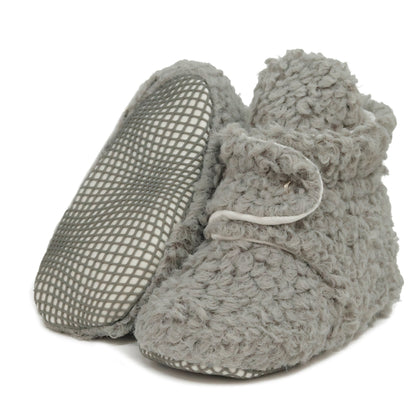 Non-Slip Sole, Organic Cotton Inner Lining,Newborn Shoes ,Tedy Booties, Gray Baby Booties