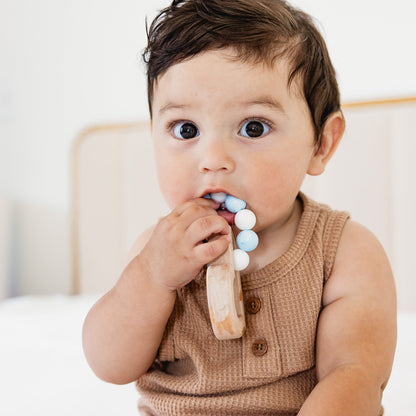 Silicone Bead Teether with Organic Cotton Bag - Heart with Blue Beads | Made in the USA 🇺🇸