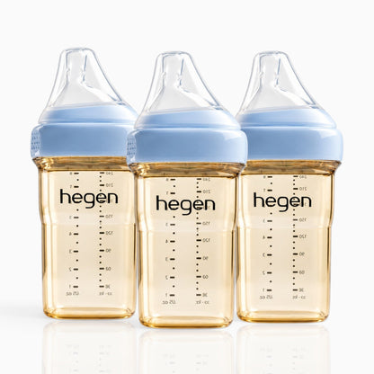 Hegen PPSU Anti-Colic Baby Bottle - 3 to 6 Months - 240ml/8oz - Blue - 3-Pack