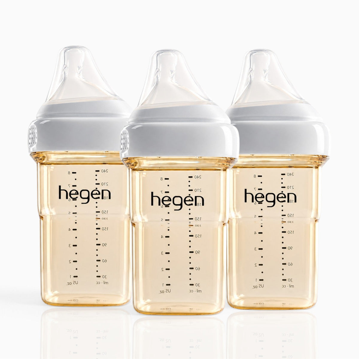 Hegen PPSU Anti-Colic Baby Bottle - 3 to 6 Months - 240ml/8oz - 3-Pack - White
