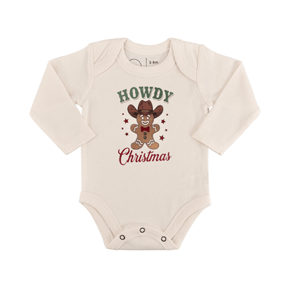 long sleeve graphic bodysuit | howdy gingerbread christmas