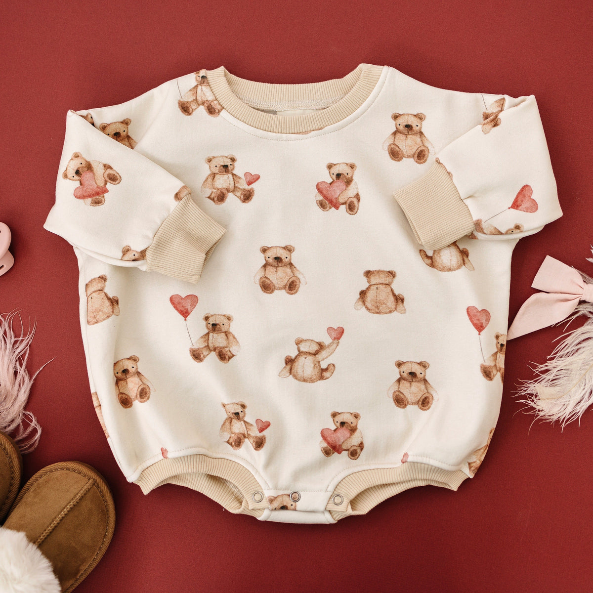 Teddy Bear Hearts Sweatshirt Romper