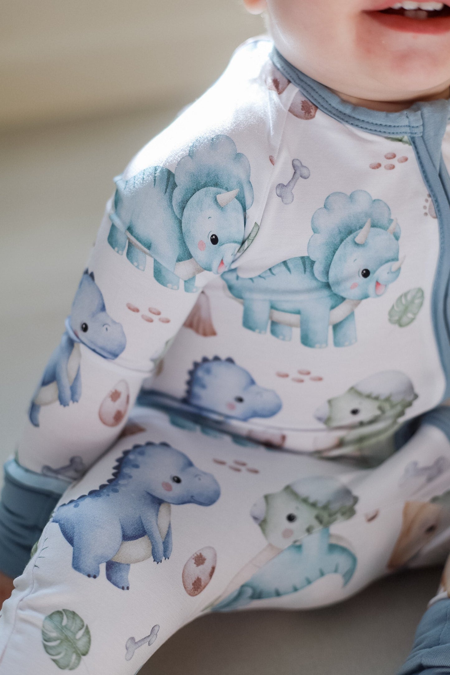 Dinosaur Watercolor Bamboo Zipper Romper