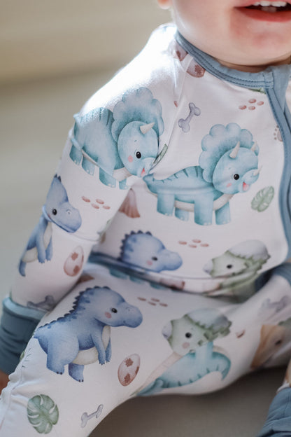 Dinosaur Watercolor Bamboo Zipper Romper