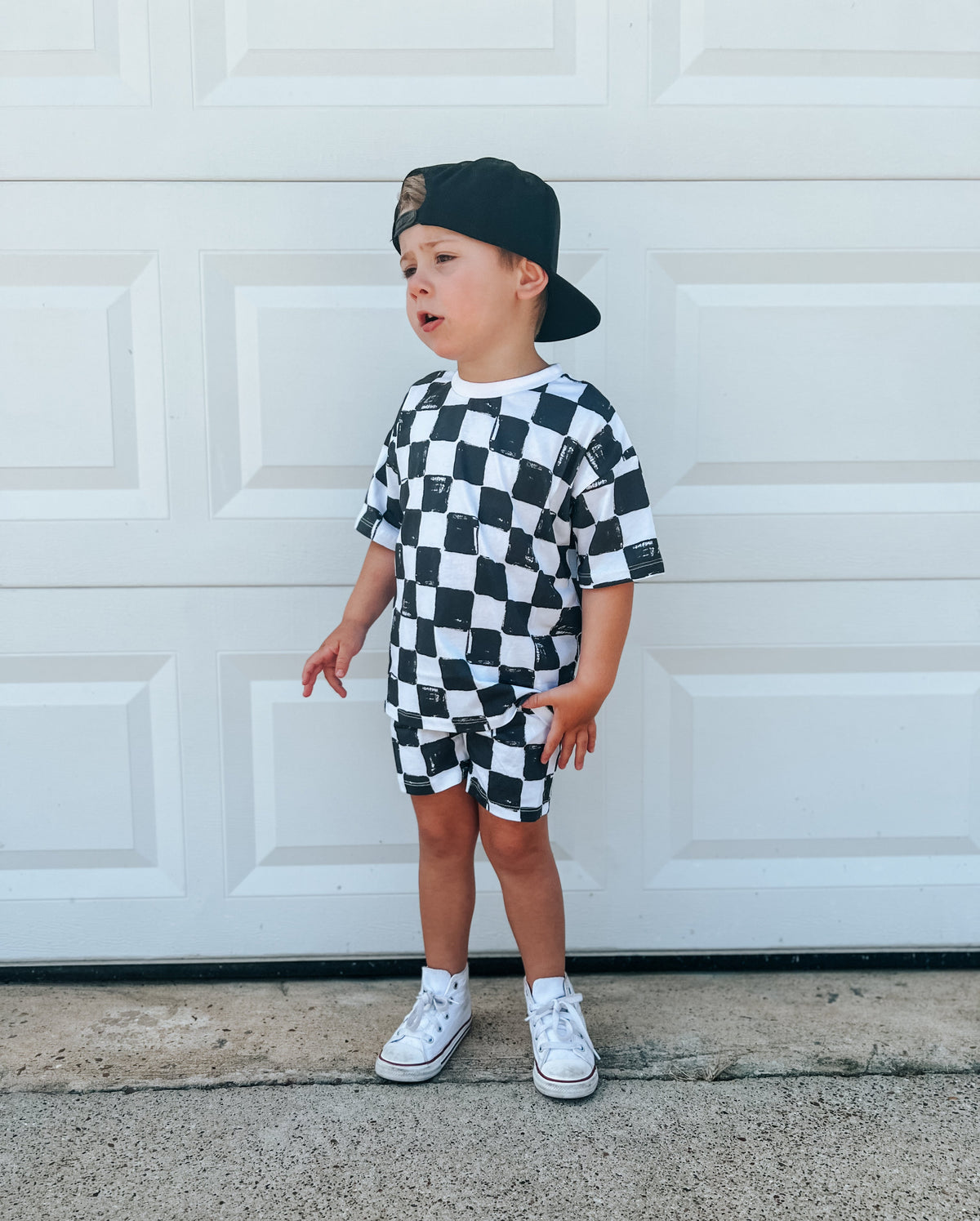 Organic Cotton Black & White Checkered Shorts Set
