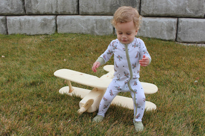 Vintage Airplane Bamboo Zipper Romper