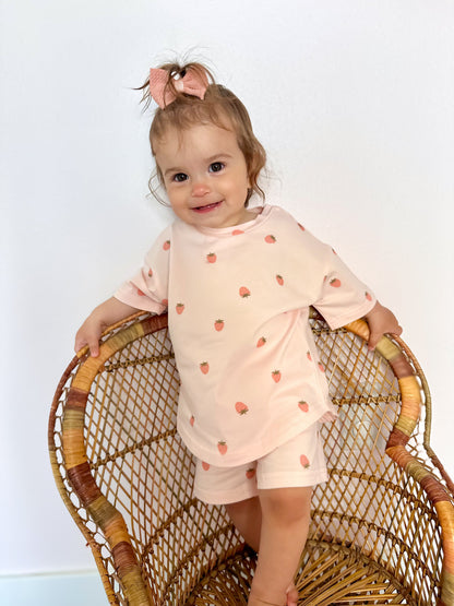 Organic Cotton Strawberry Print Shorts Set