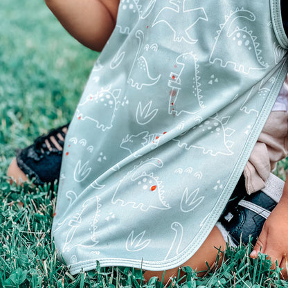 Dino Friends - Sage Bapron SALE **PRESCHOOL SIZE ONLY**