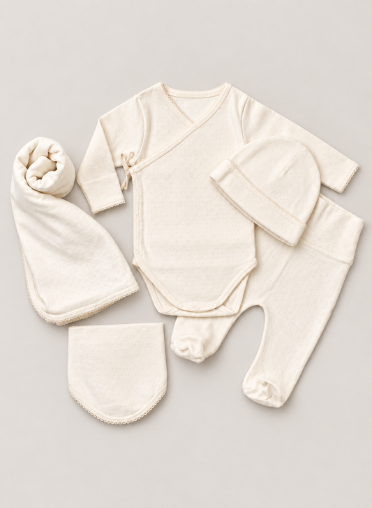 Welcome Baby Organic Pointelle Cotton 5 Piece Set