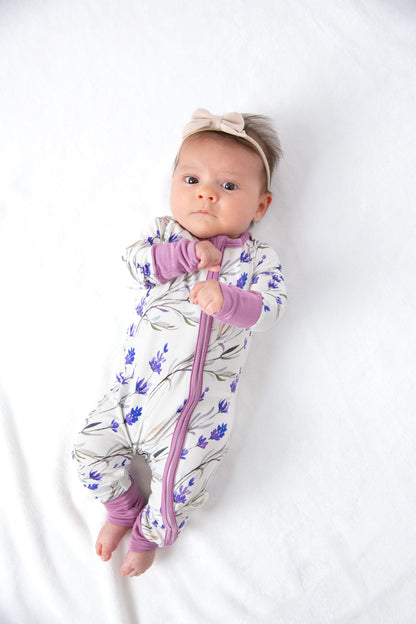 Lilac Floral Bamboo Zipper Romper