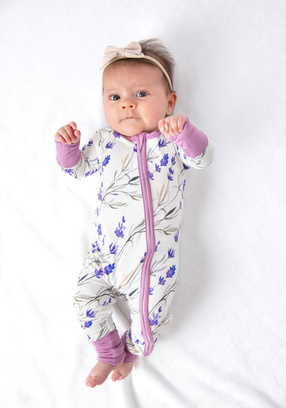 Lilac Floral Bamboo Zipper Romper