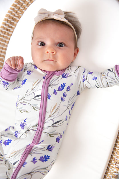 Lilac Floral Bamboo Zipper Romper