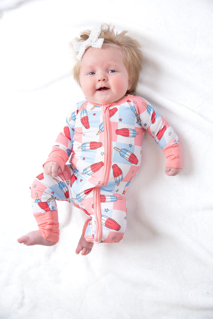 Patriotic Popsicles Baby Bamboo Zipper Romper
