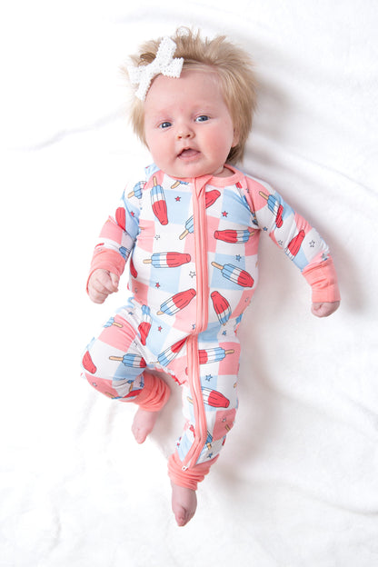 Patriotic Popsicles Baby Bamboo Zipper Romper