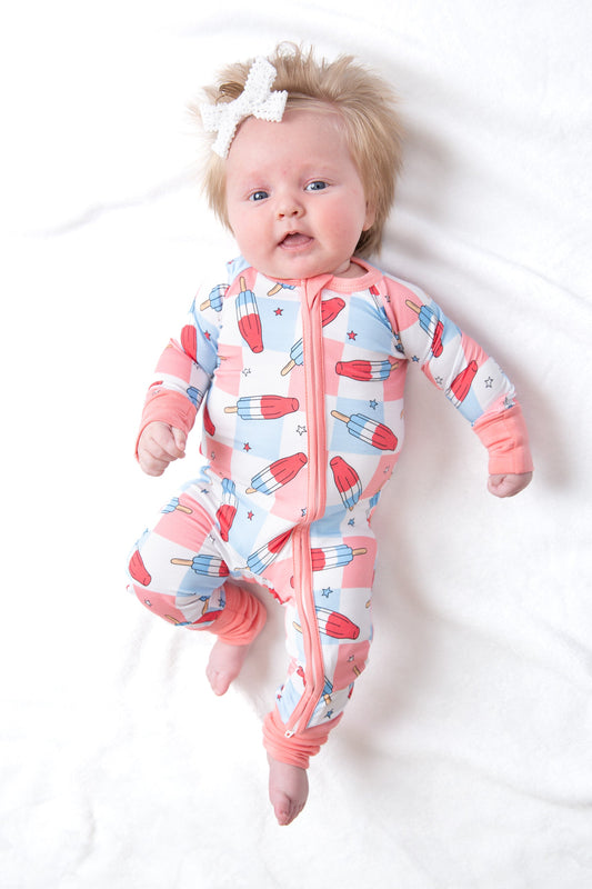 Patriotic Popsicles Baby Bamboo Zipper Romper