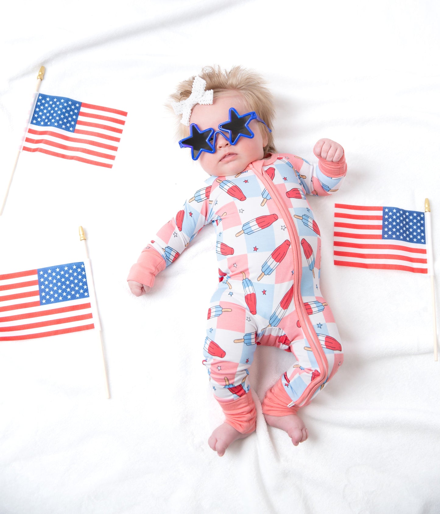 Patriotic Popsicles Baby Bamboo Zipper Romper