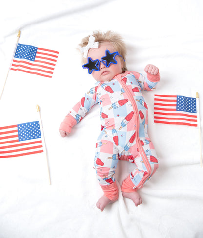 Patriotic Popsicles Baby Bamboo Zipper Romper