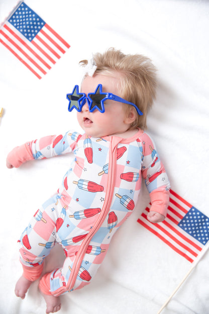 Patriotic Popsicles Baby Bamboo Zipper Romper