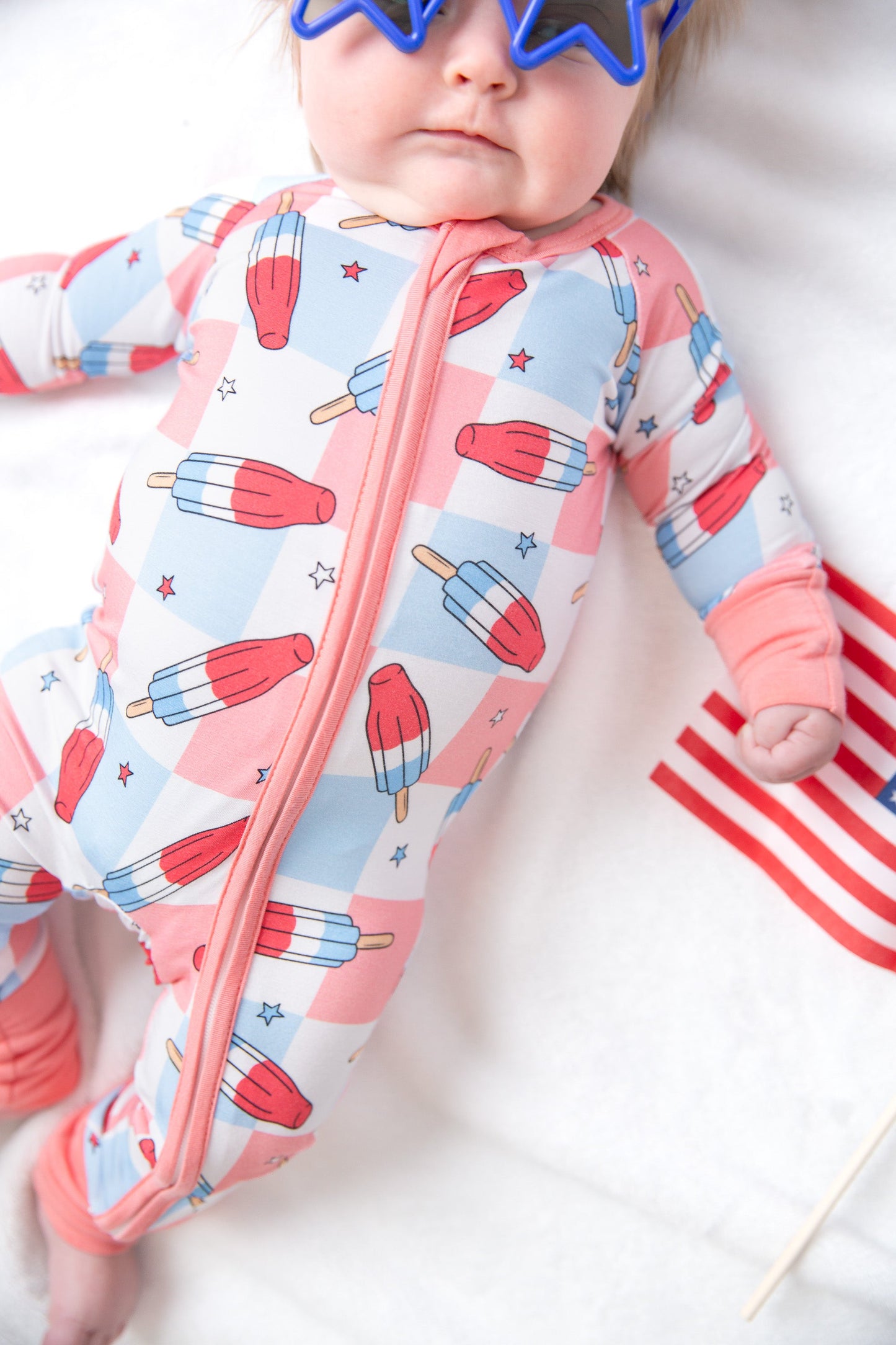 Patriotic Popsicles Baby Bamboo Zipper Romper