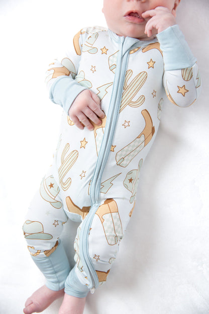 Cowboy Western Baby Bamboo Zipper Romper