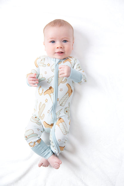 Cowboy Western Baby Bamboo Zipper Romper