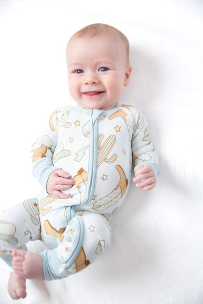 Cowboy Western Baby Bamboo Zipper Romper