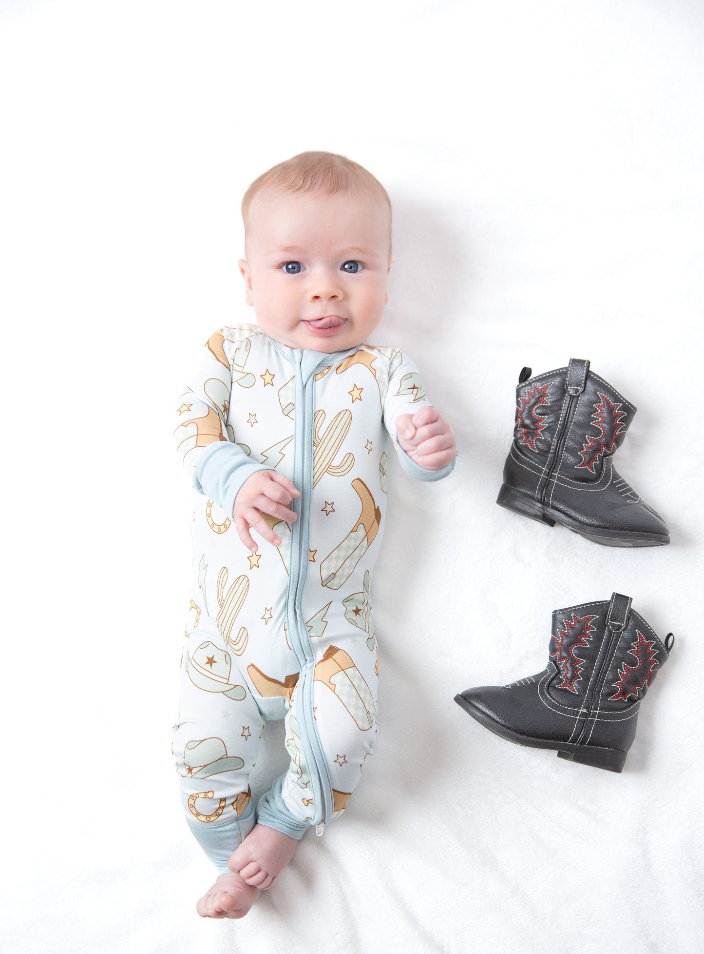 Cowboy Western Baby Bamboo Zipper Romper