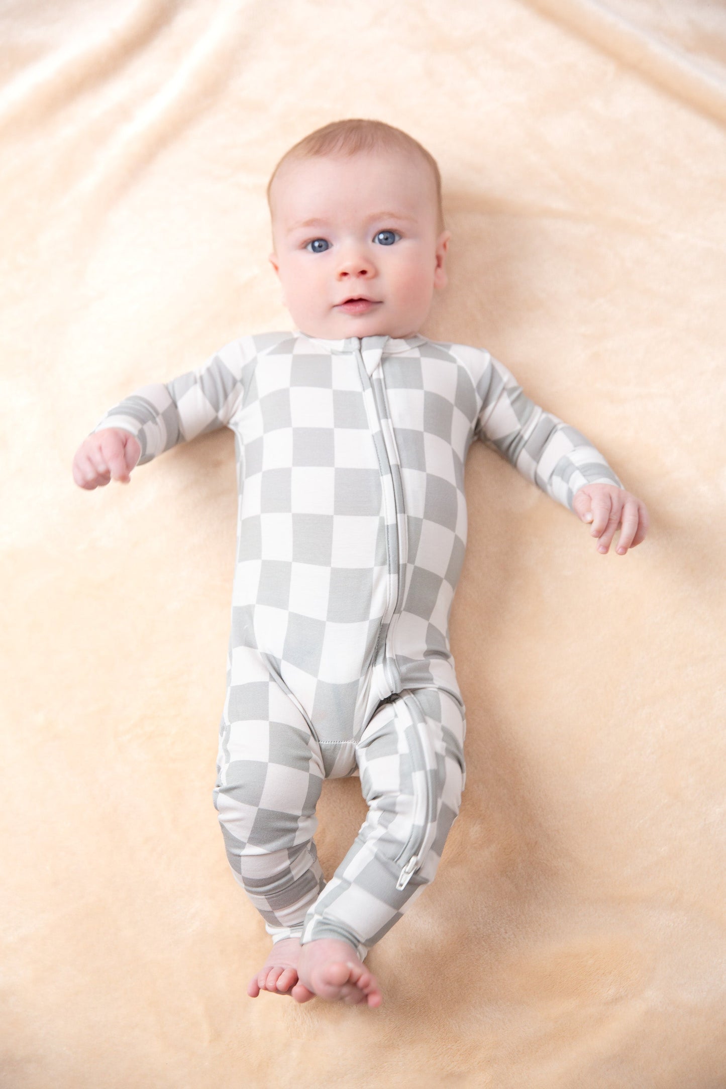 Sage Checker Bamboo Zipper Romper