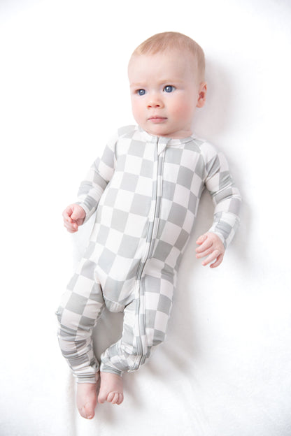 Sage Checker Bamboo Zipper Romper