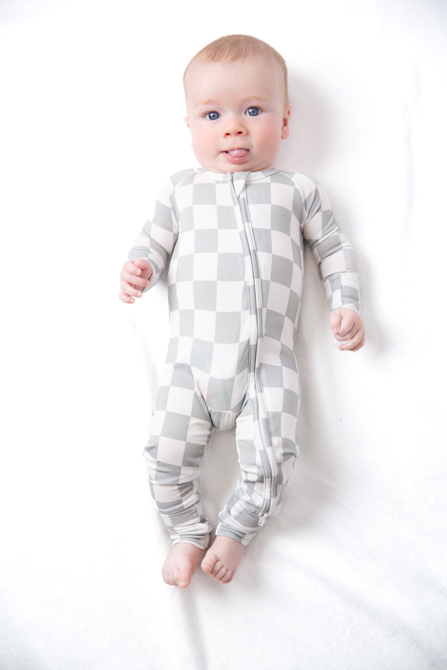Sage Checker Bamboo Zipper Romper