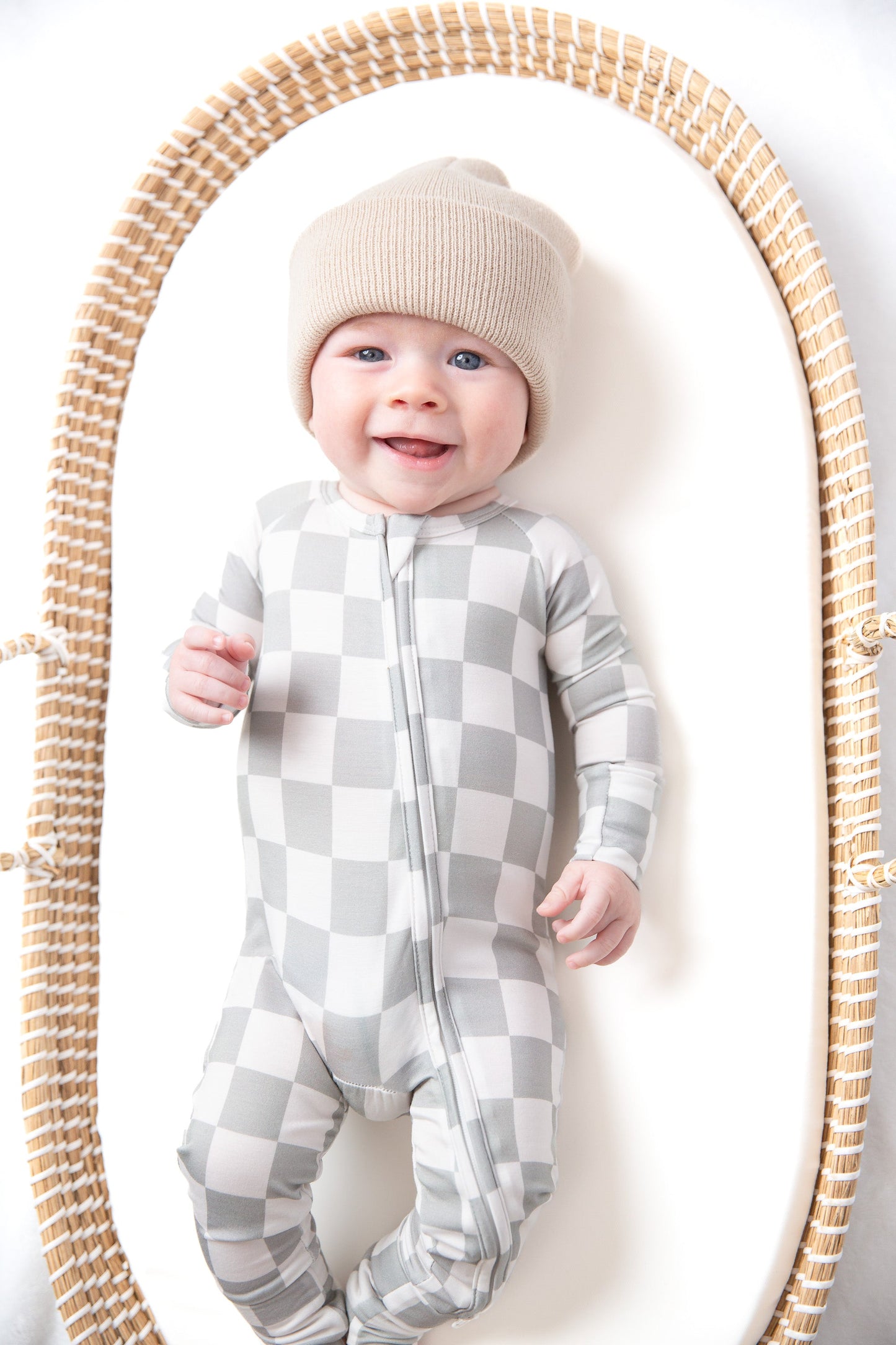 Sage Checker Bamboo Zipper Romper