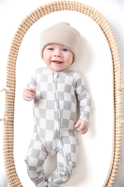 Sage Checker Bamboo Zipper Romper