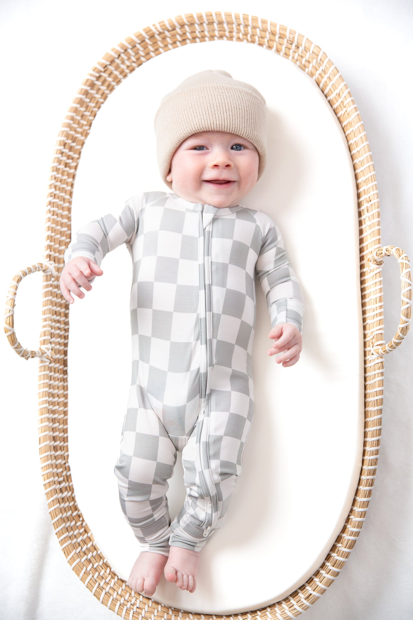 Sage Checker Bamboo Zipper Romper