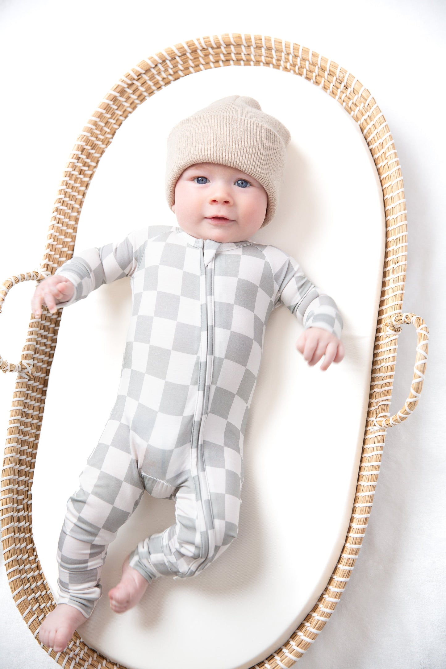 Sage Checker Bamboo Zipper Romper