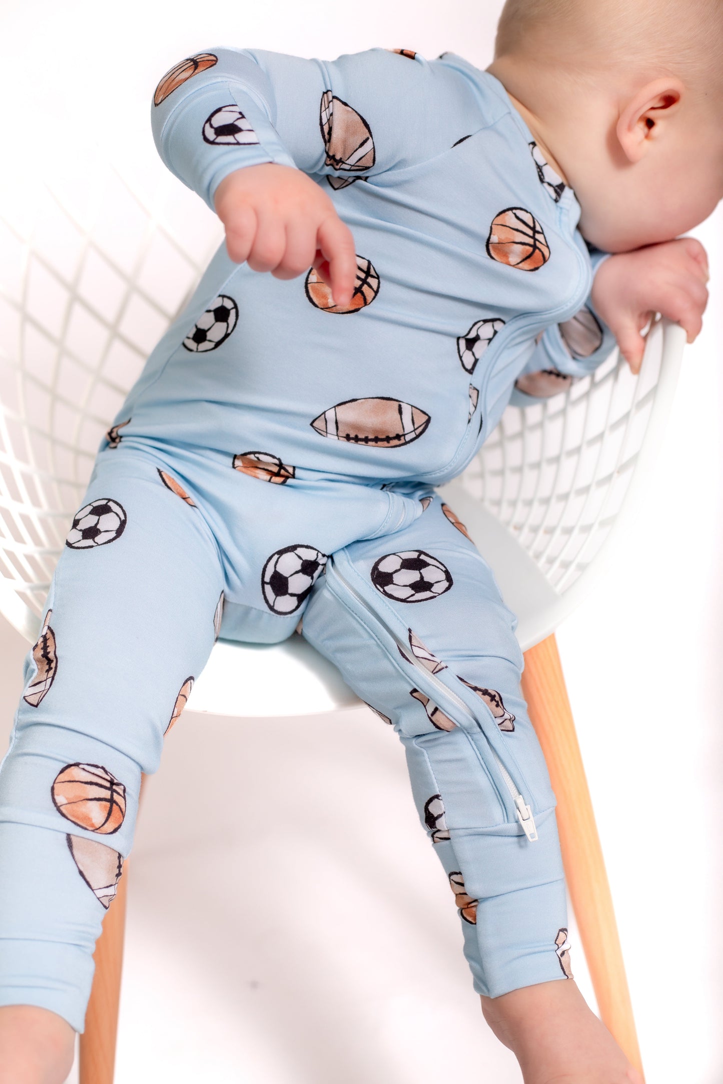Blue Sports Bamboo Zipper Romper
