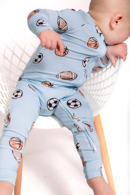 Blue Sports Bamboo Zipper Romper