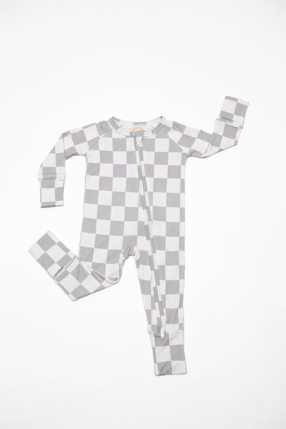 Sage Checker Bamboo Zipper Romper