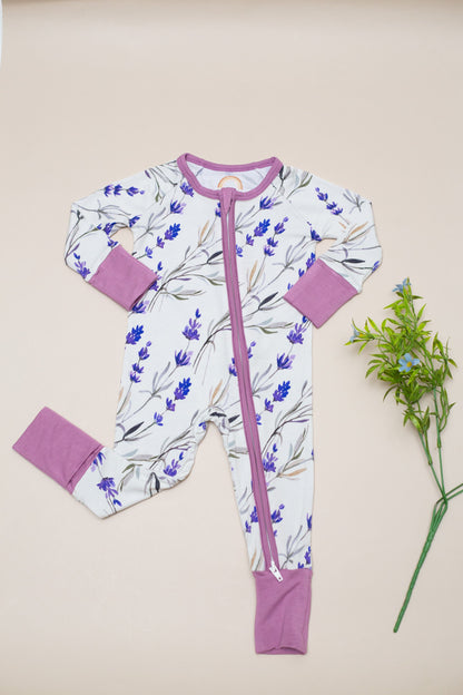 Lilac Floral Bamboo Zipper Romper