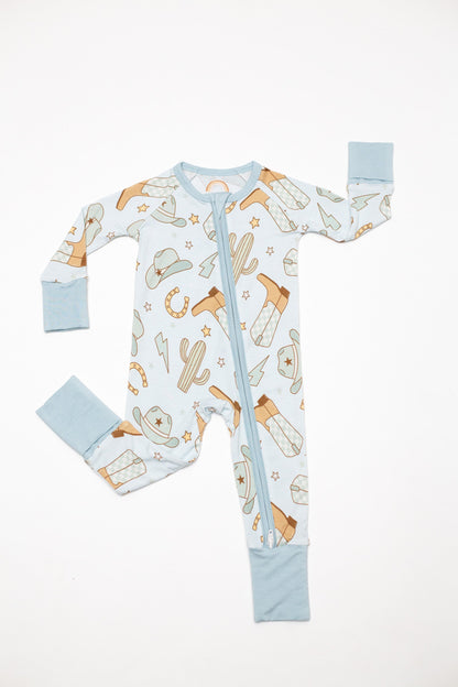 Cowboy Western Baby Bamboo Zipper Romper