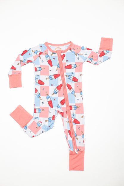 Patriotic Popsicles Baby Bamboo Zipper Romper