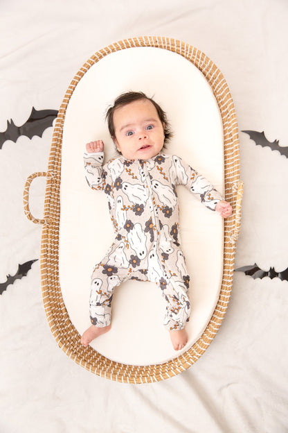Floral Ghost Halloween Baby Bamboo Zipper Romper