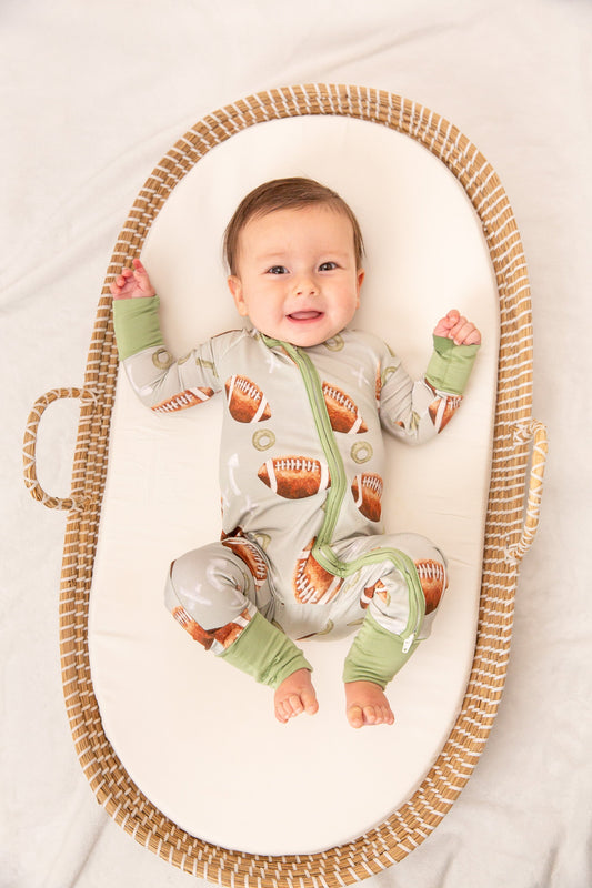 Football Baby Bamboo Zipper Romper
