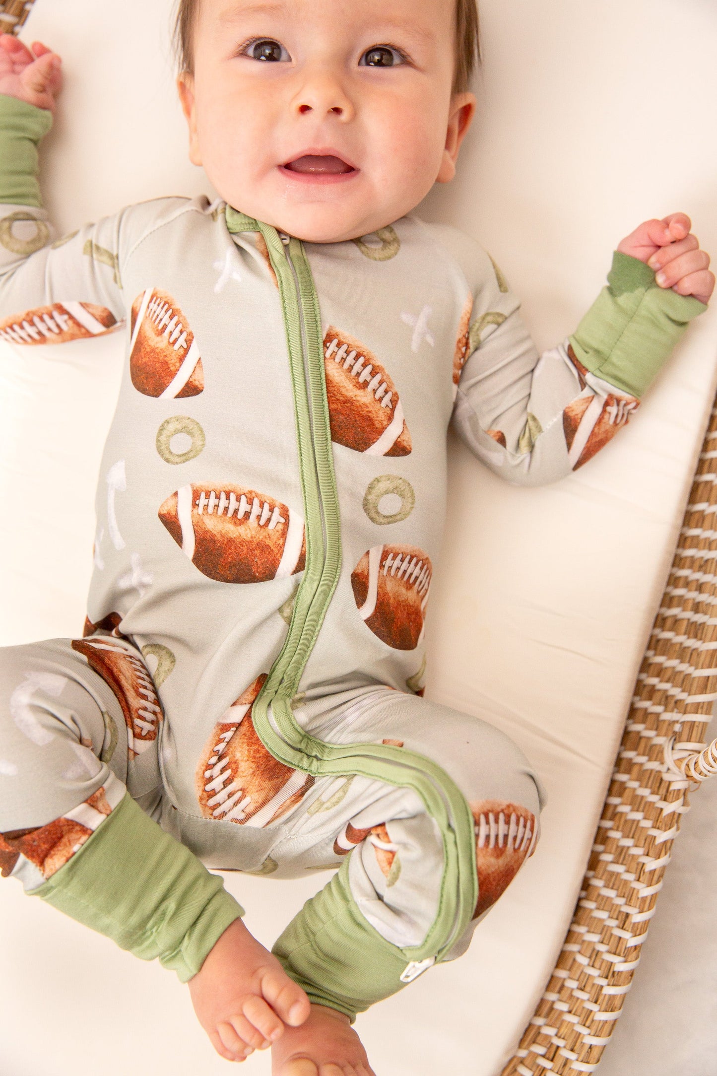 Football Baby Bamboo Zipper Romper