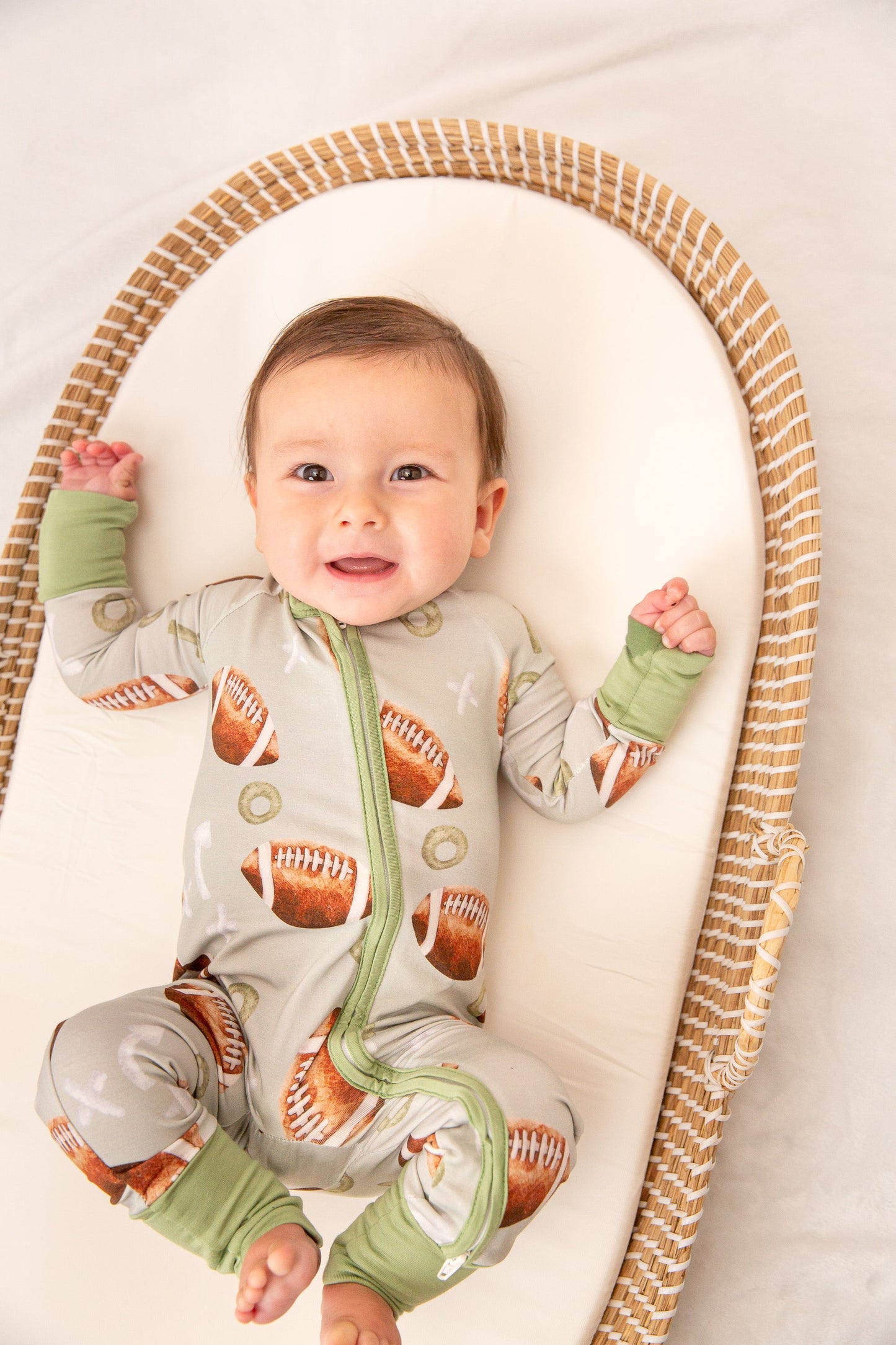 Football Baby Bamboo Zipper Romper
