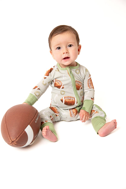 Football Baby Bamboo Zipper Romper