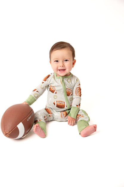 Football Baby Bamboo Zipper Romper