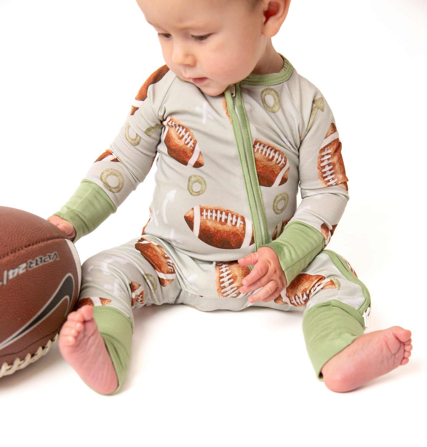 Football Baby Bamboo Zipper Romper