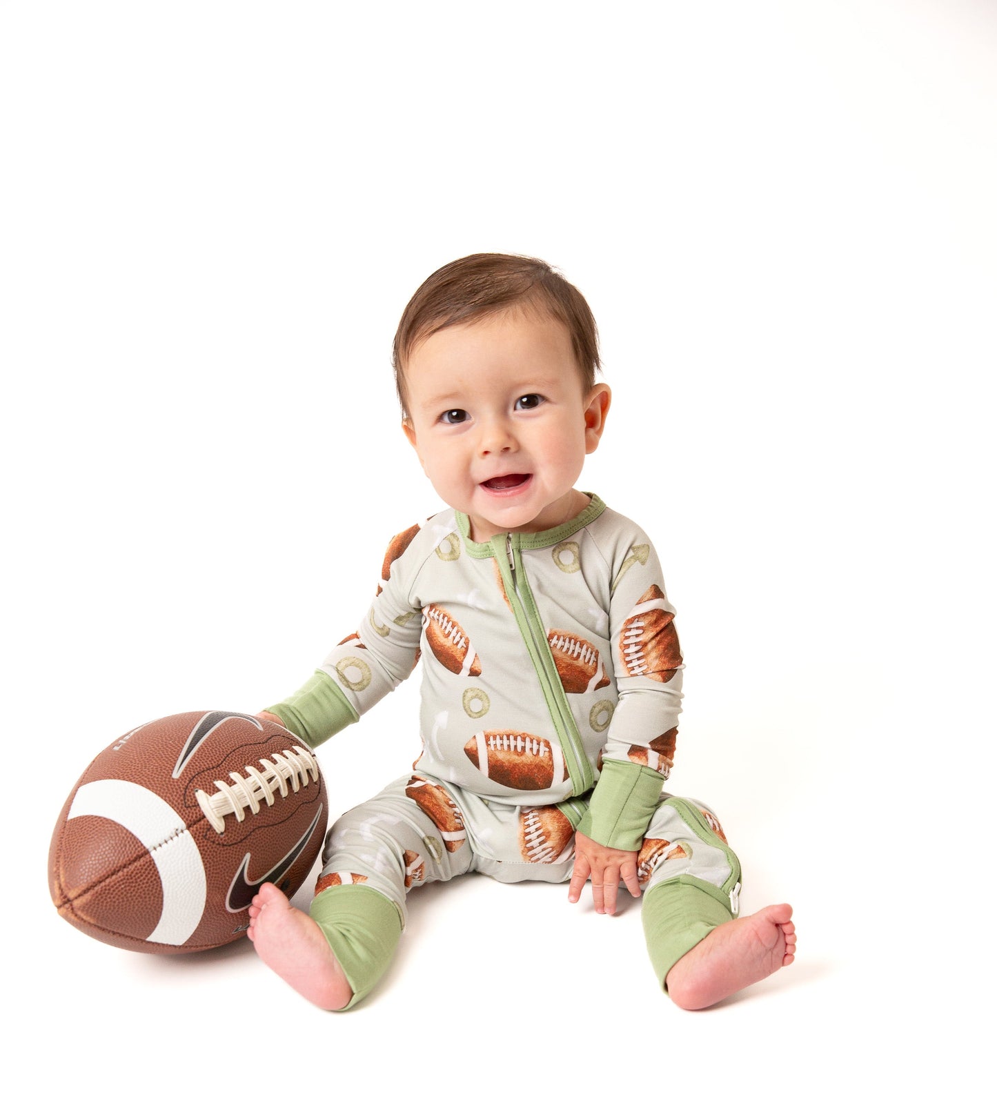 Football Baby Bamboo Zipper Romper