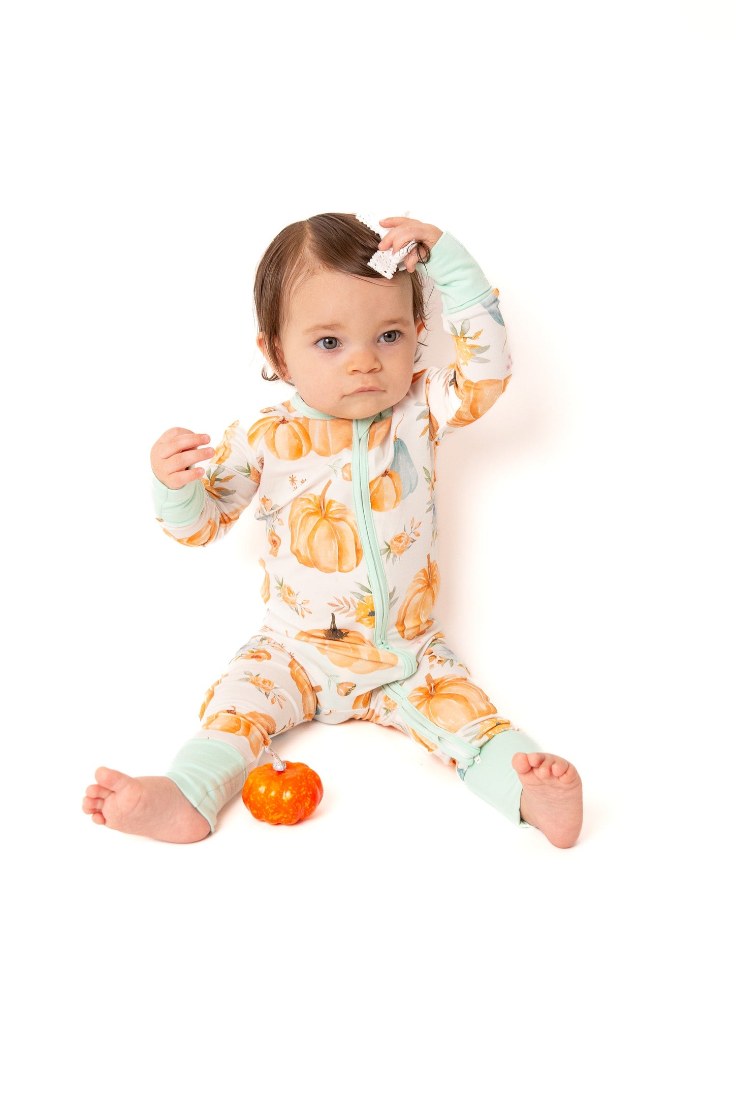 Pumpkin Floral Baby Bamboo Zipper Romper