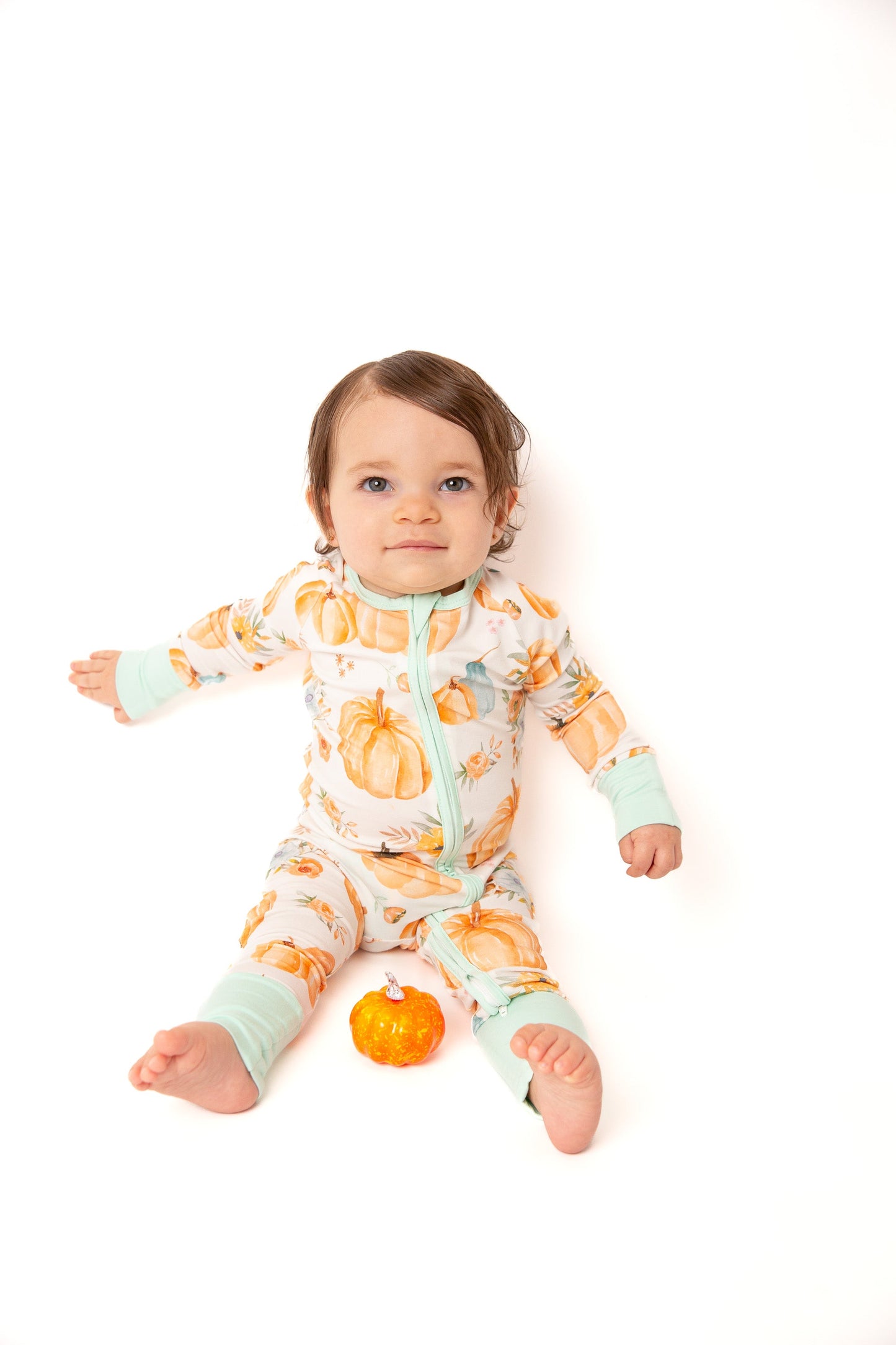 Pumpkin Floral Baby Bamboo Zipper Romper